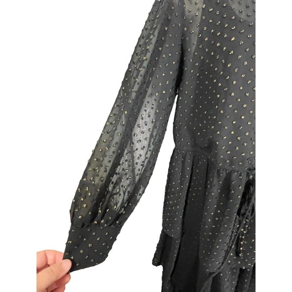 JULIA JORDAN Women's Metallic Fil Coupe Long Sleeve Chiffon Black Dress - Picture 10 of 16